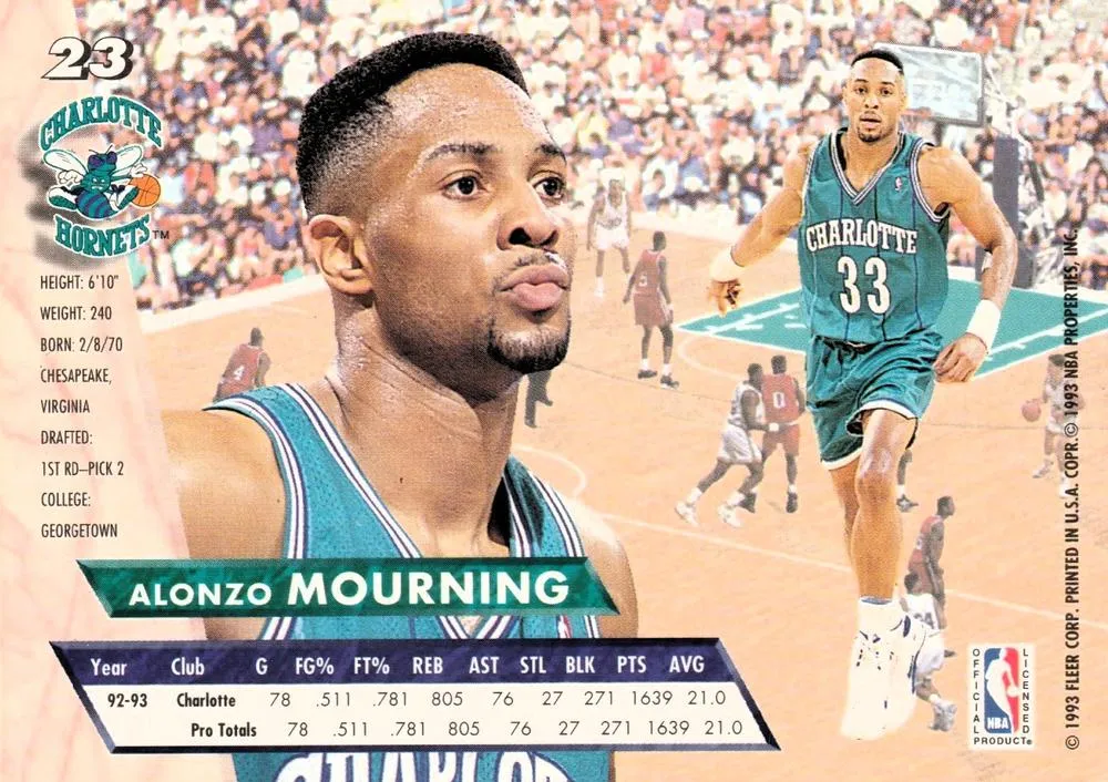 1993-94 Fleer Ultra Alonzo Mourning #23 Charlotte Hornets