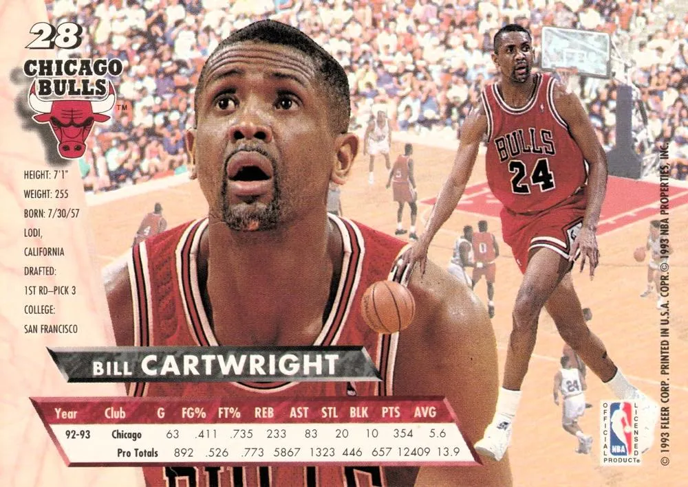 1993-94 Fleer Ultra Bill Cartwright #28 Chicago Bulls