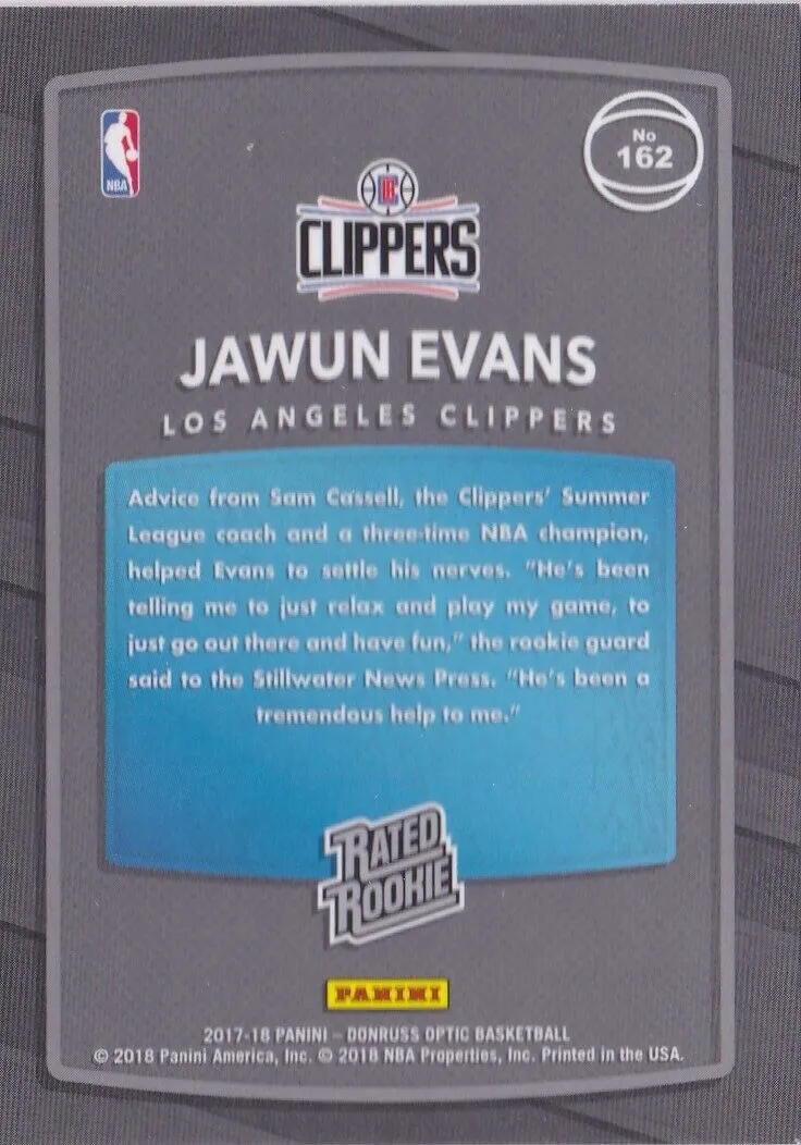 2017-18 Donruss Optic JAWUN EVANS #162 Red Yellow Rated Rookie LA Clippers