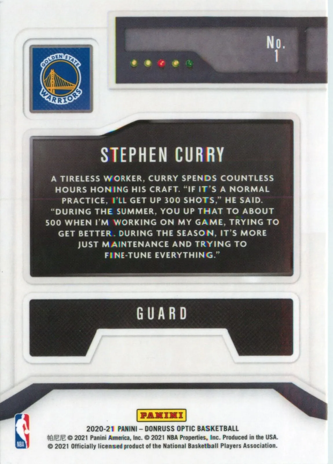 2020-21 Panini Donruss Optic T-Minus Instert Stephen Curry #1