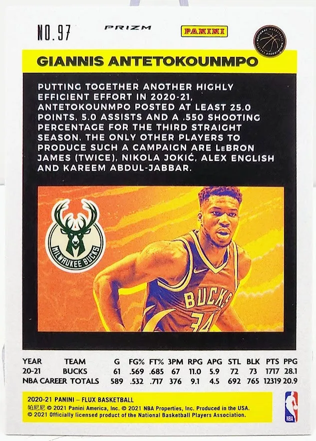 2020-21 Panini Flux Silver Cracked Ice Prizm #97 Giannis Antetokounmpo