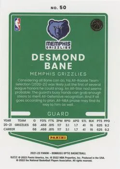 2021-22 Panini Donruss Optic Desmond Bane #50 Memphis Grizzlies