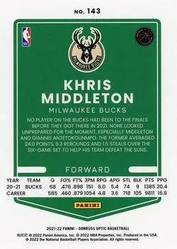 2021-22 Panini Donruss Optic Khris Middleton #143 Milwaukee Bucks