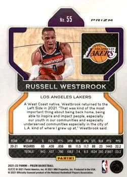 2021-22 Panini Prizm Silver Prizm Russell Westbrook 55 Los Angeles Lakers