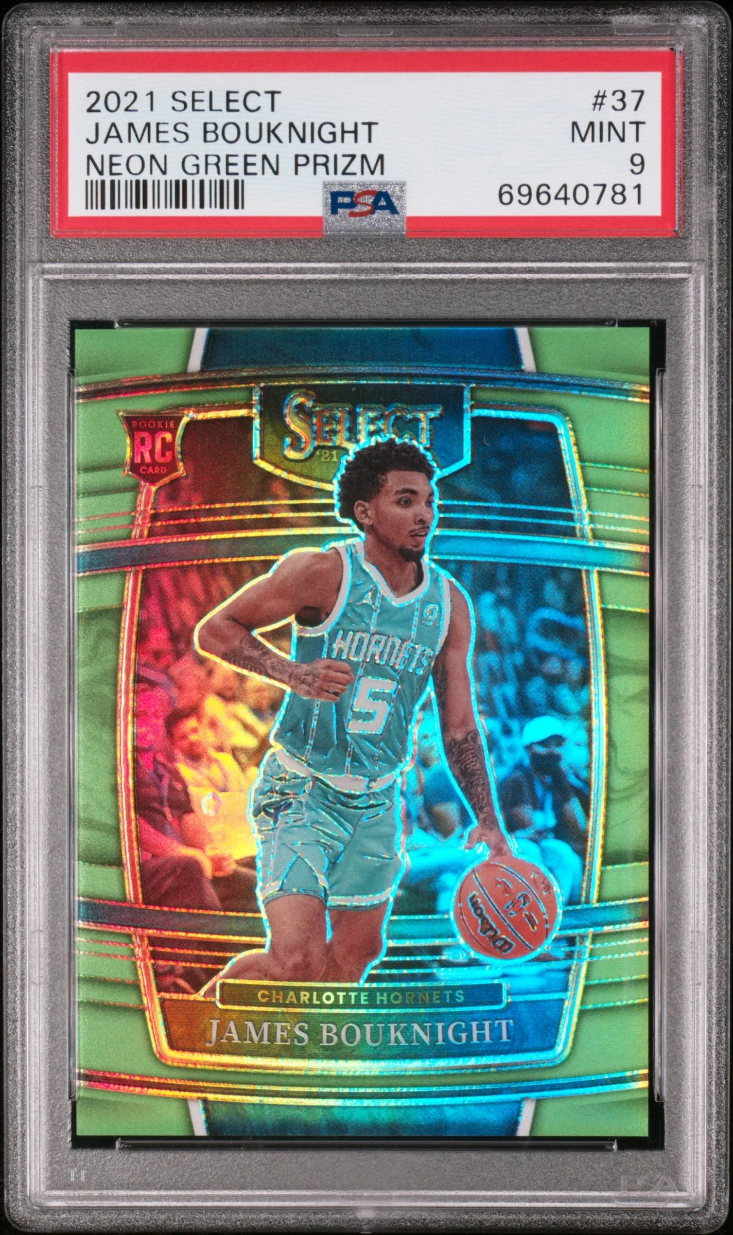 2021-22 Panini Select Neon Green RC #37 James Bouknight #/75 Charlotte Hornets PSA 9 Mint