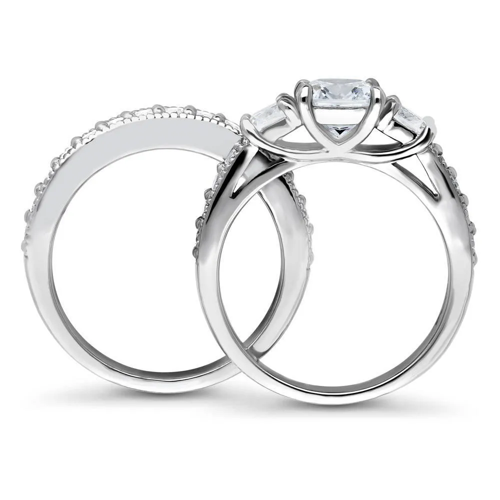 3-Stone 1.5ct Cushion CZ Ring Set in Sterling Silver