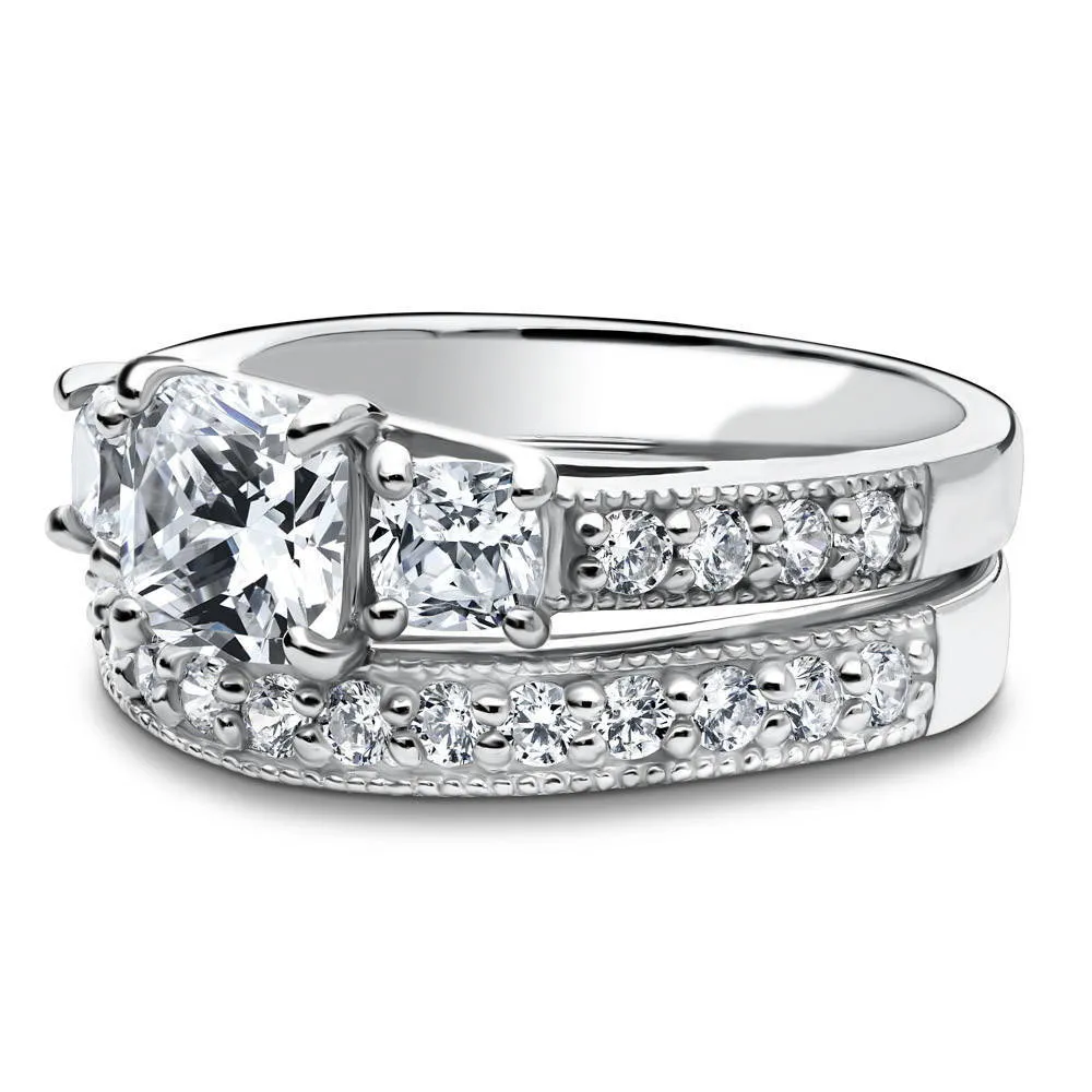 3-Stone 1.5ct Cushion CZ Ring Set in Sterling Silver