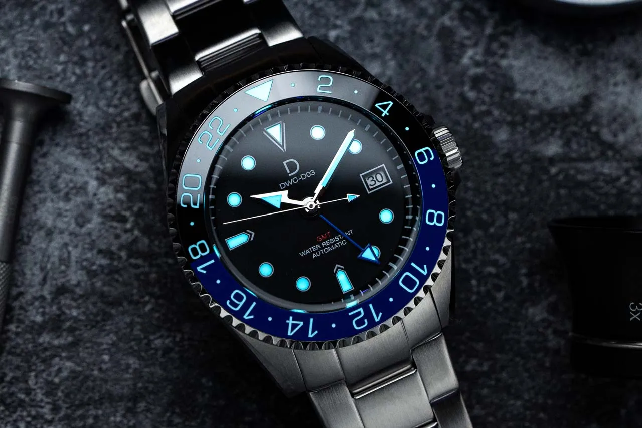 42mm "Batman" Diver Dress GMT Watch Kit | NH34 GMT Dive Watch | Stainless Stain Bracelet | Ceramic Blue-Black GMT Bezel | DWC-D03