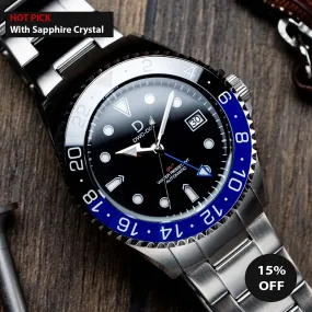 42mm "Batman" Diver Dress GMT Watch Kit | NH34 GMT Dive Watch | Stainless Stain Bracelet | Ceramic Blue-Black GMT Bezel | DWC-D03