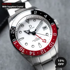 42mm White dial "Coke" Diver Dress GMT Watch Kit | Stainless Stain Bracelet | Ceramic Red-Black GMT Bezel | DWC-D03