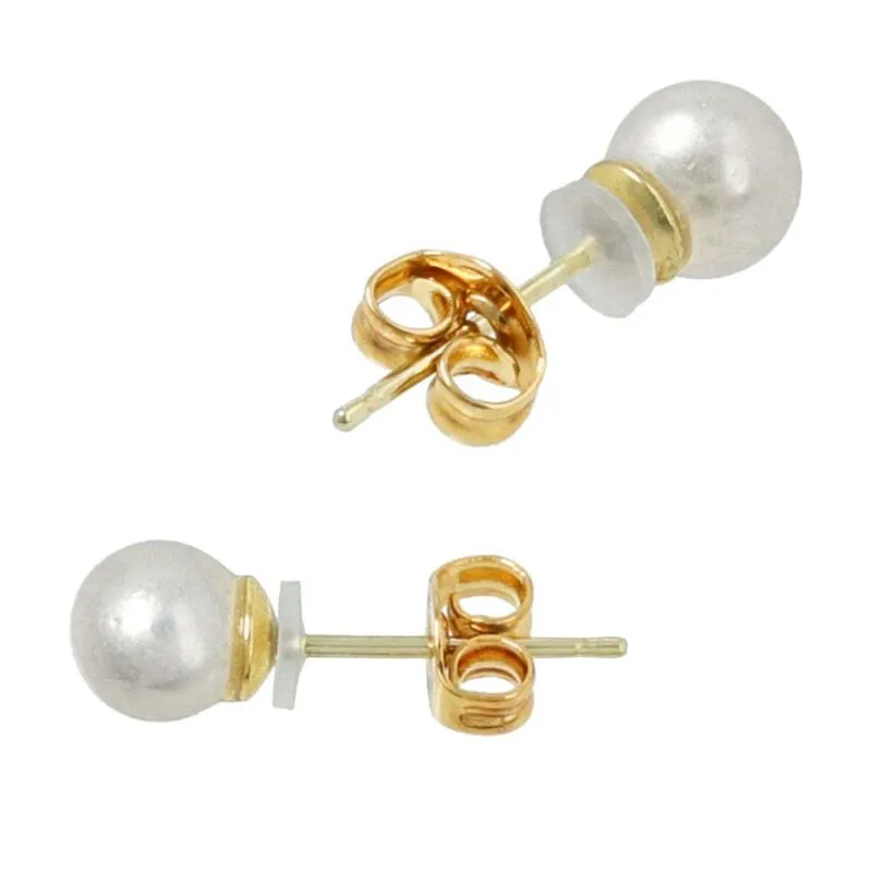 4mm Pearl 18K Gold Post Earrings