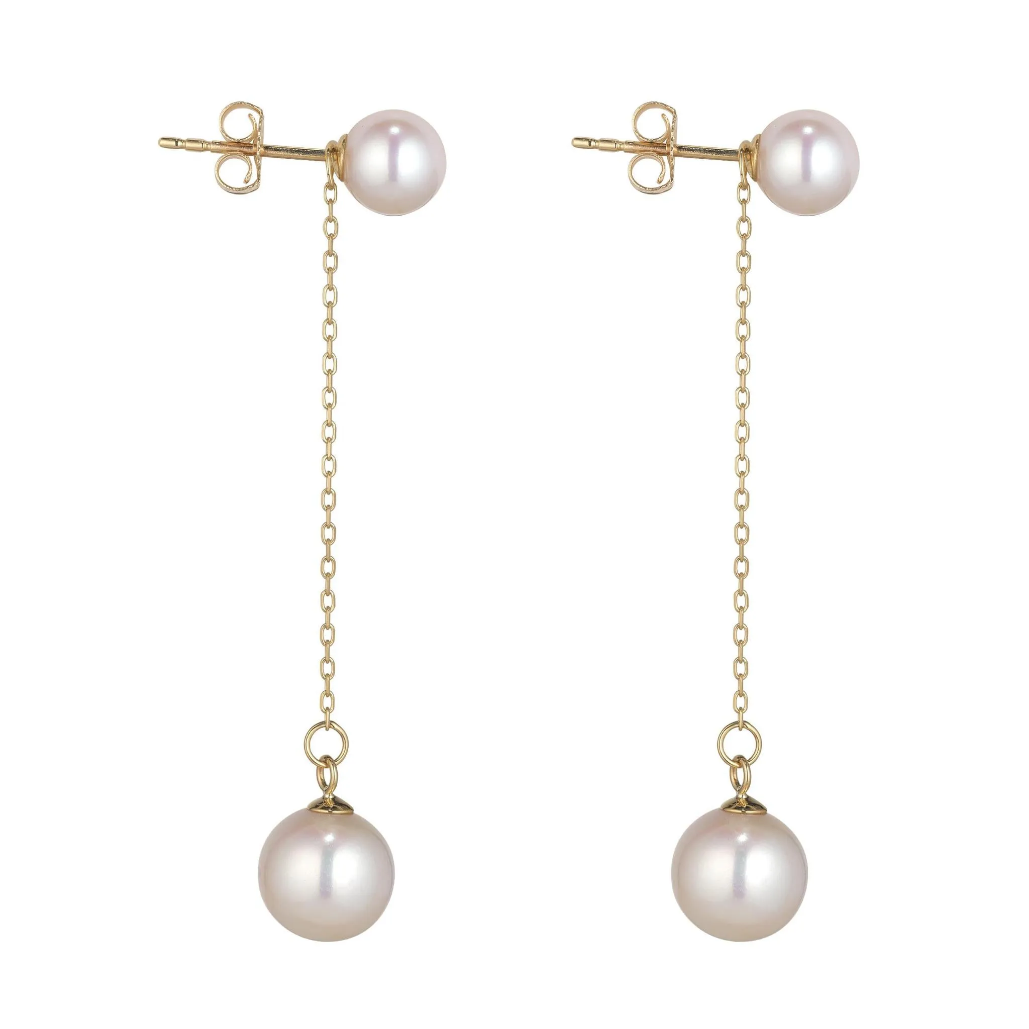 9kt Yellow Gold Pearl Chain Earrings