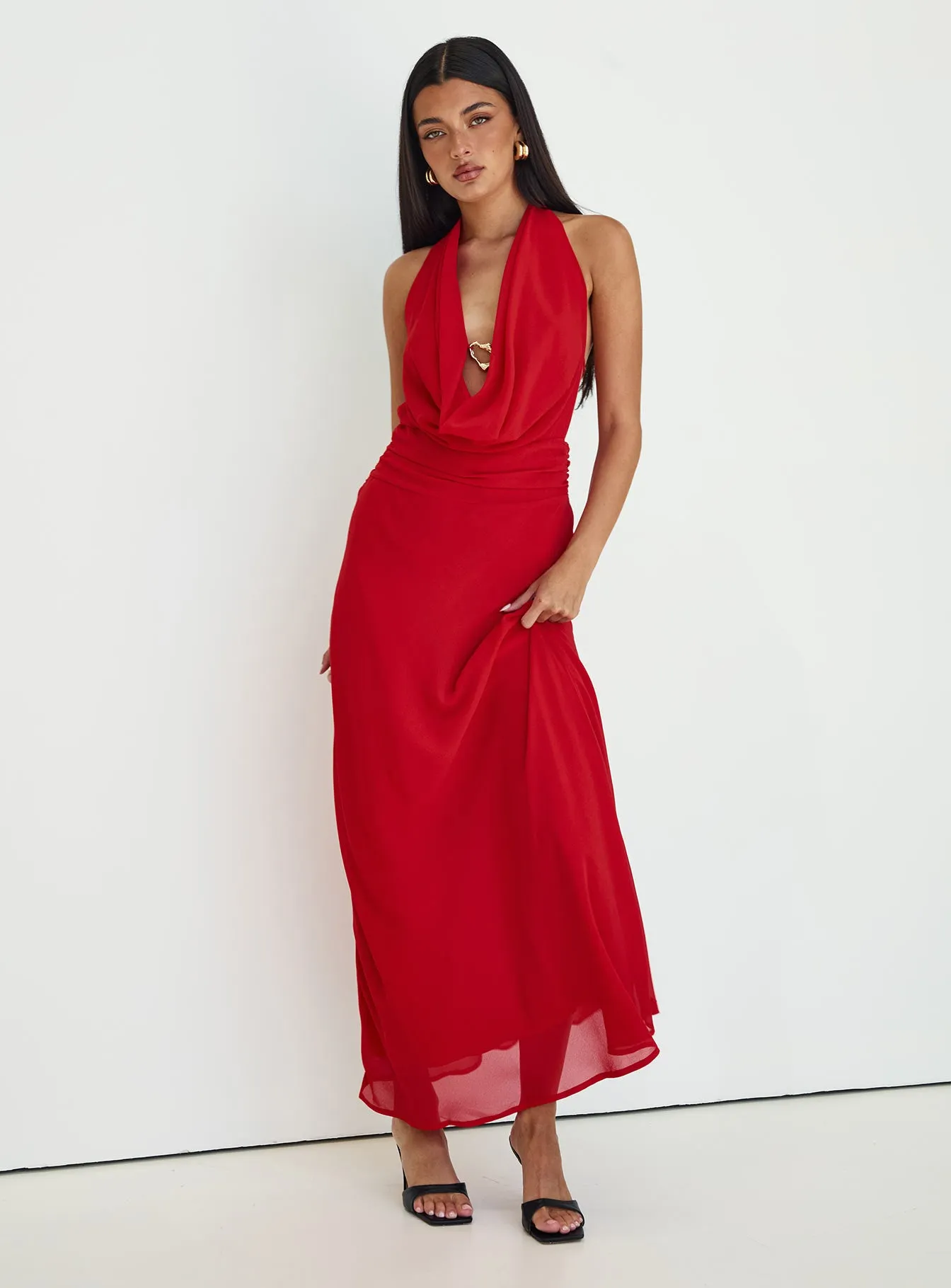 Alejandria Cowl Neck Maxi Dress Red