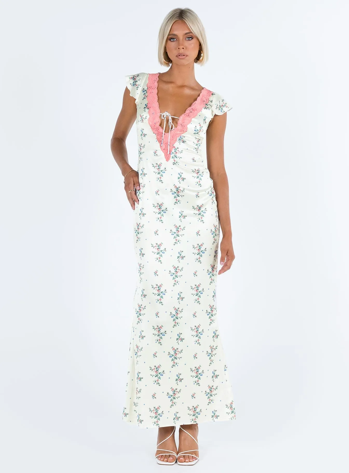 Armas Lace Trim Maxi Dress Floral