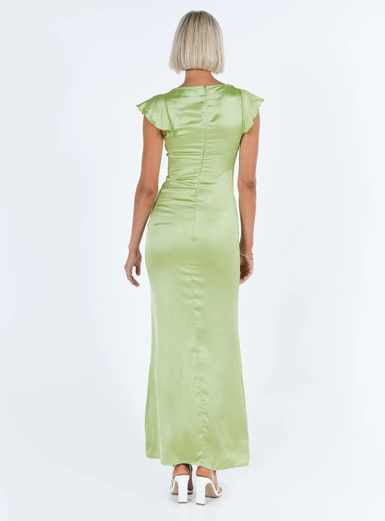 Armas Lace Trim Maxi Dress Green