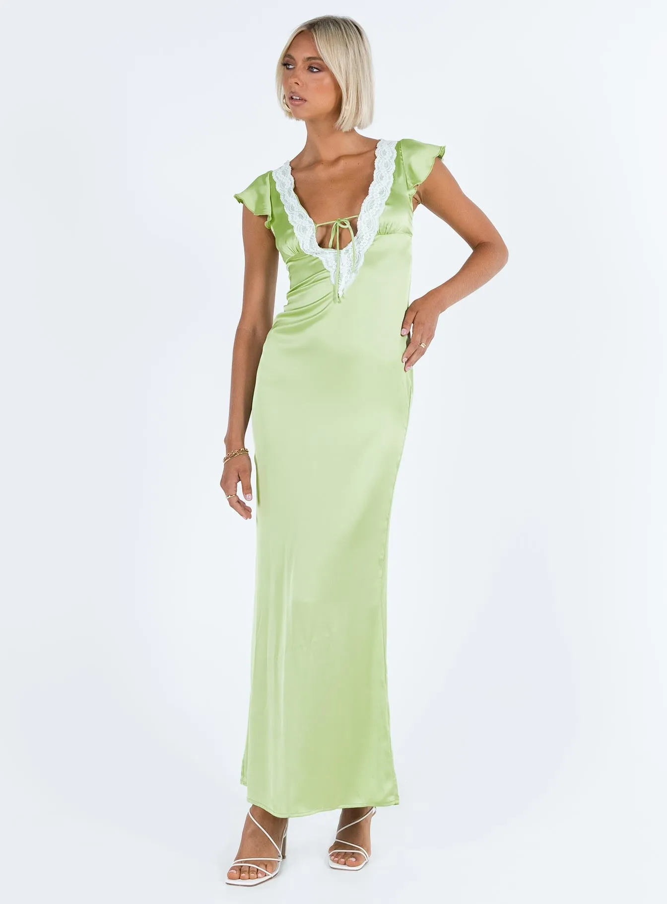 Armas Lace Trim Maxi Dress Green