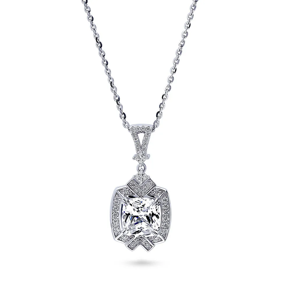 Arrow Halo CZ Necklace in Sterling Silver