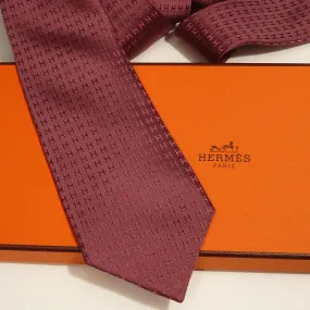 Authentic Vintage Hermes Faconnee Raised H Tie in Raisin Purple with Tie Box