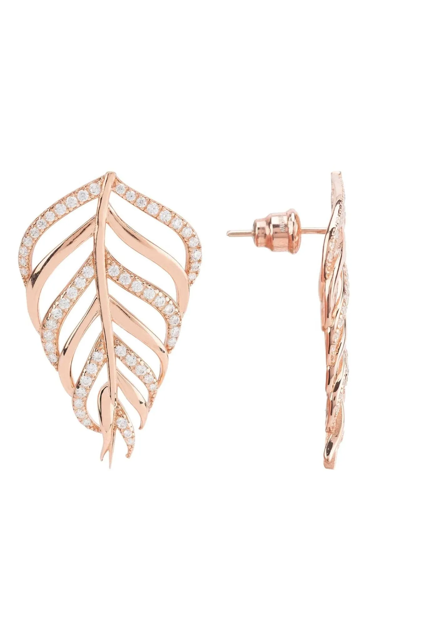 Bali Leaf Stud Earrings White Rosegold