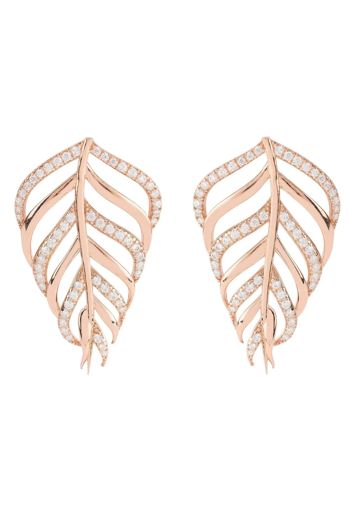 Bali Leaf Stud Earrings White Rosegold