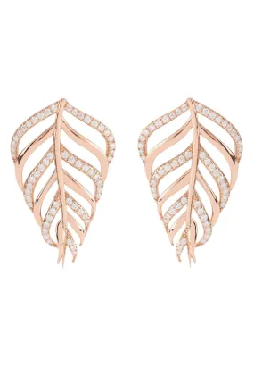 Bali Leaf Stud Earrings White Rosegold