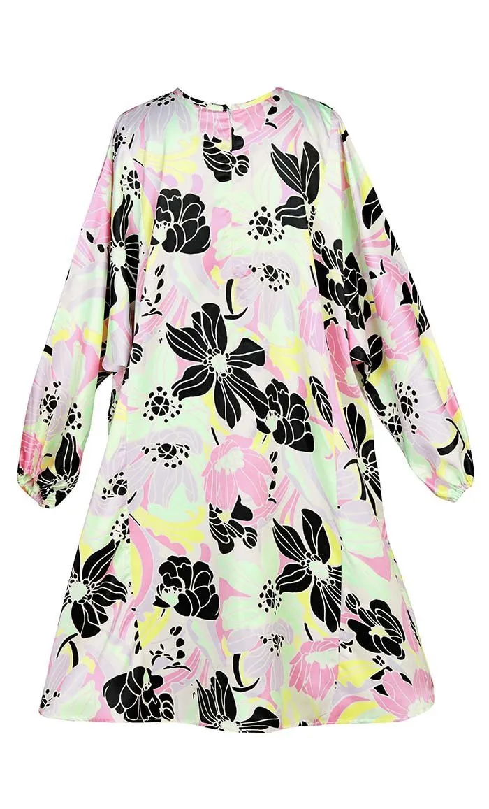 Basic Flairy Soft Satin Floral Printed Tunic With Pockets - Final Sale