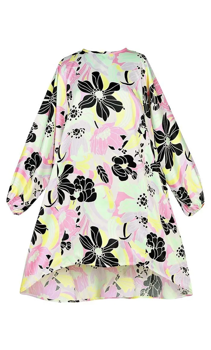 Basic Flairy Soft Satin Floral Printed Tunic With Pockets - Final Sale