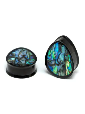 Black Abalone Inlay Double Flared Teardrop Steel Plugs