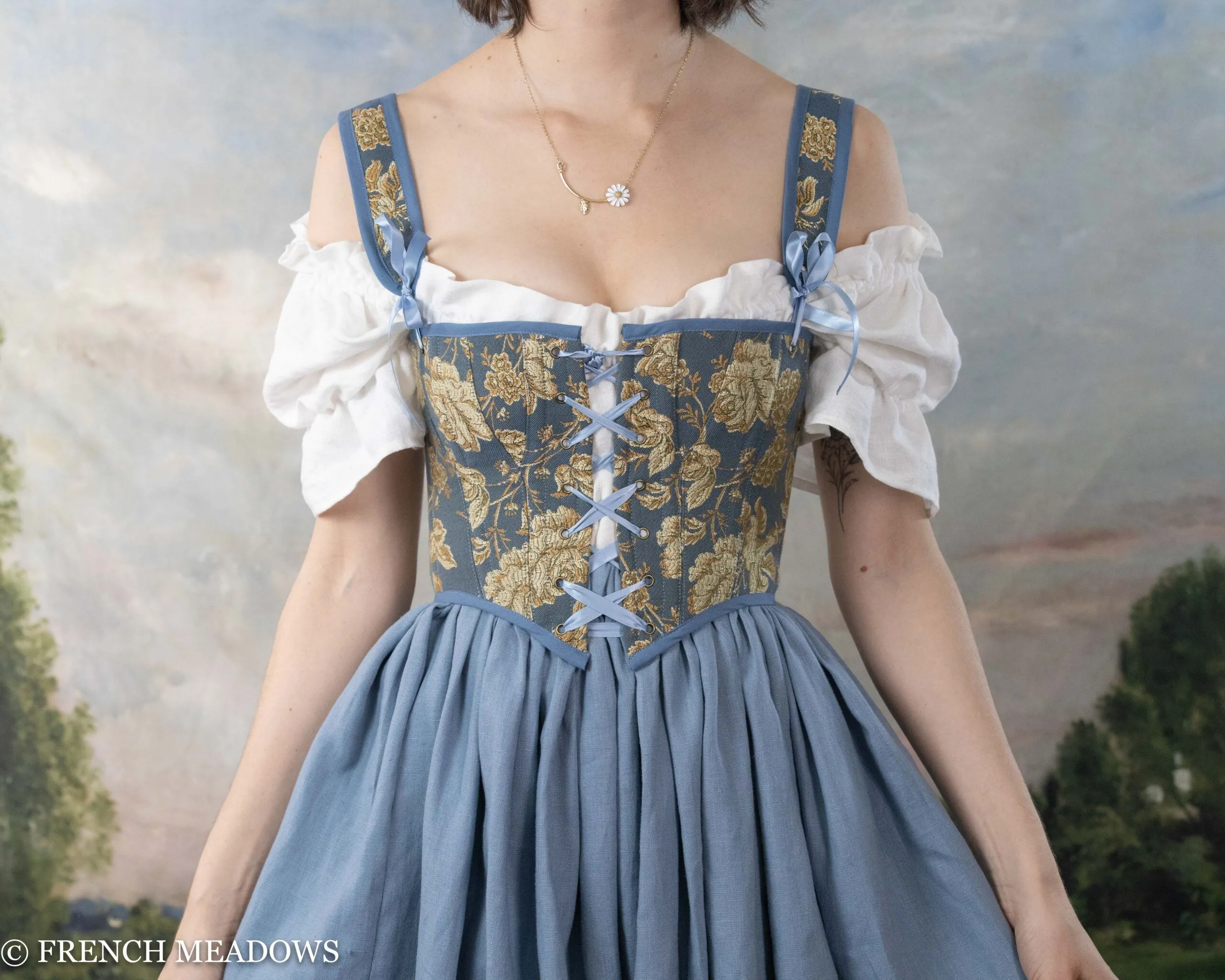 Blue and Yellow Floral Regency Stays