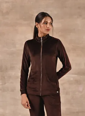 Brown Tracksuit with Classic Collar and Zip Closure