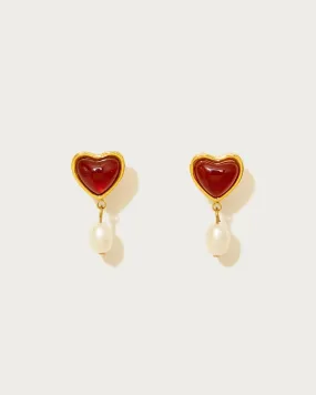 Carnelian Stone Pearl Earrings