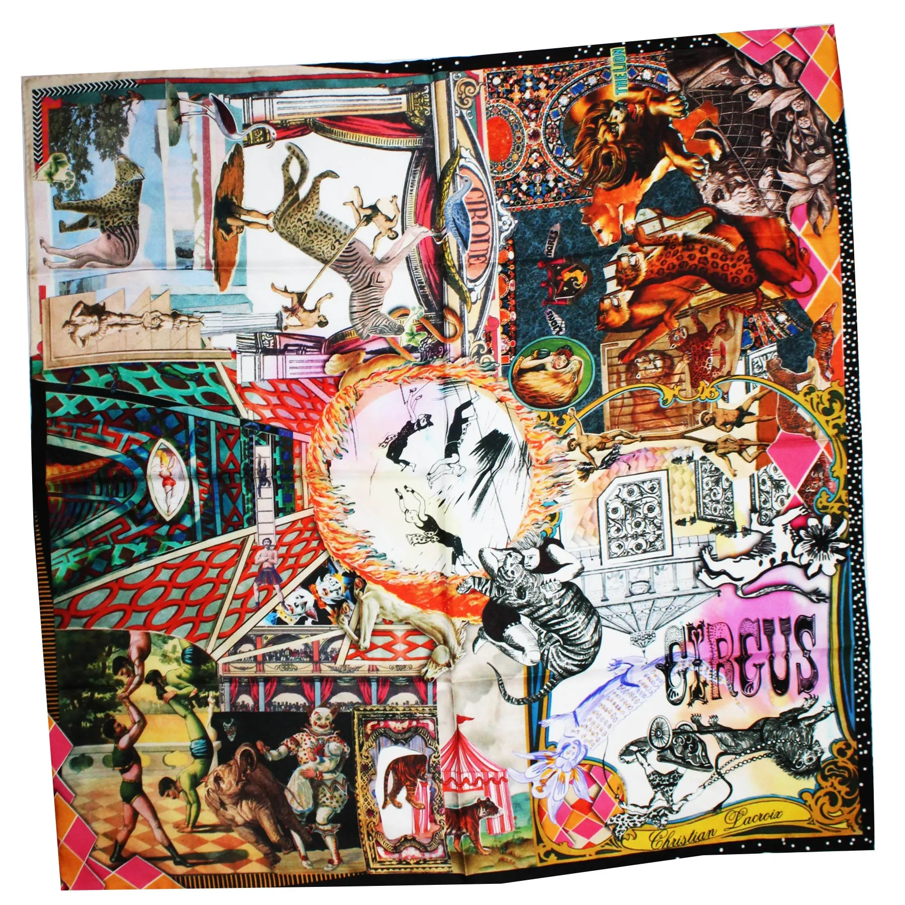 Christian Lacroix Scarf Circus Design - Large 36 Inch Square Twill Silk Scarf