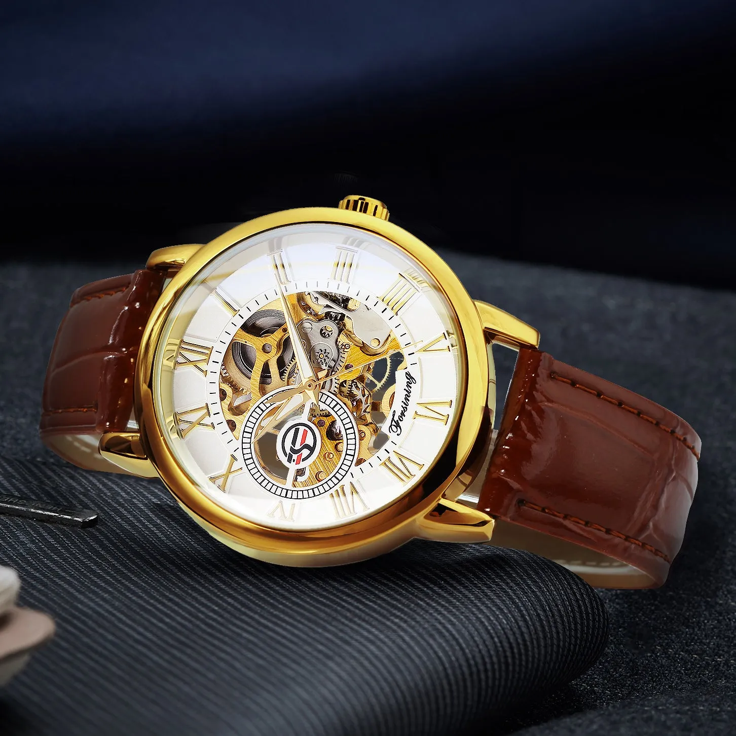 Classic Skeleton Mechanical Watch for Men Luminous Hands Forsining Watches W660H