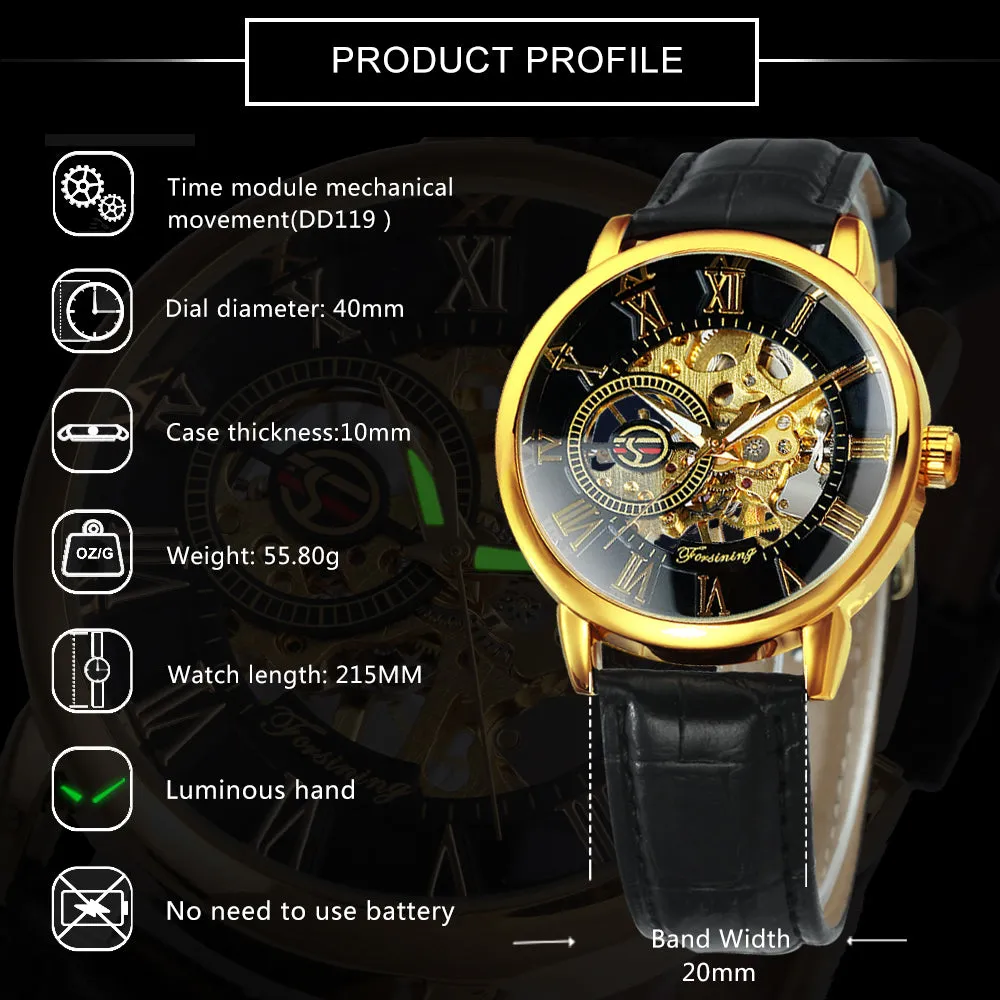 Classic Skeleton Mechanical Watch for Men Luminous Hands Forsining Watches W660H