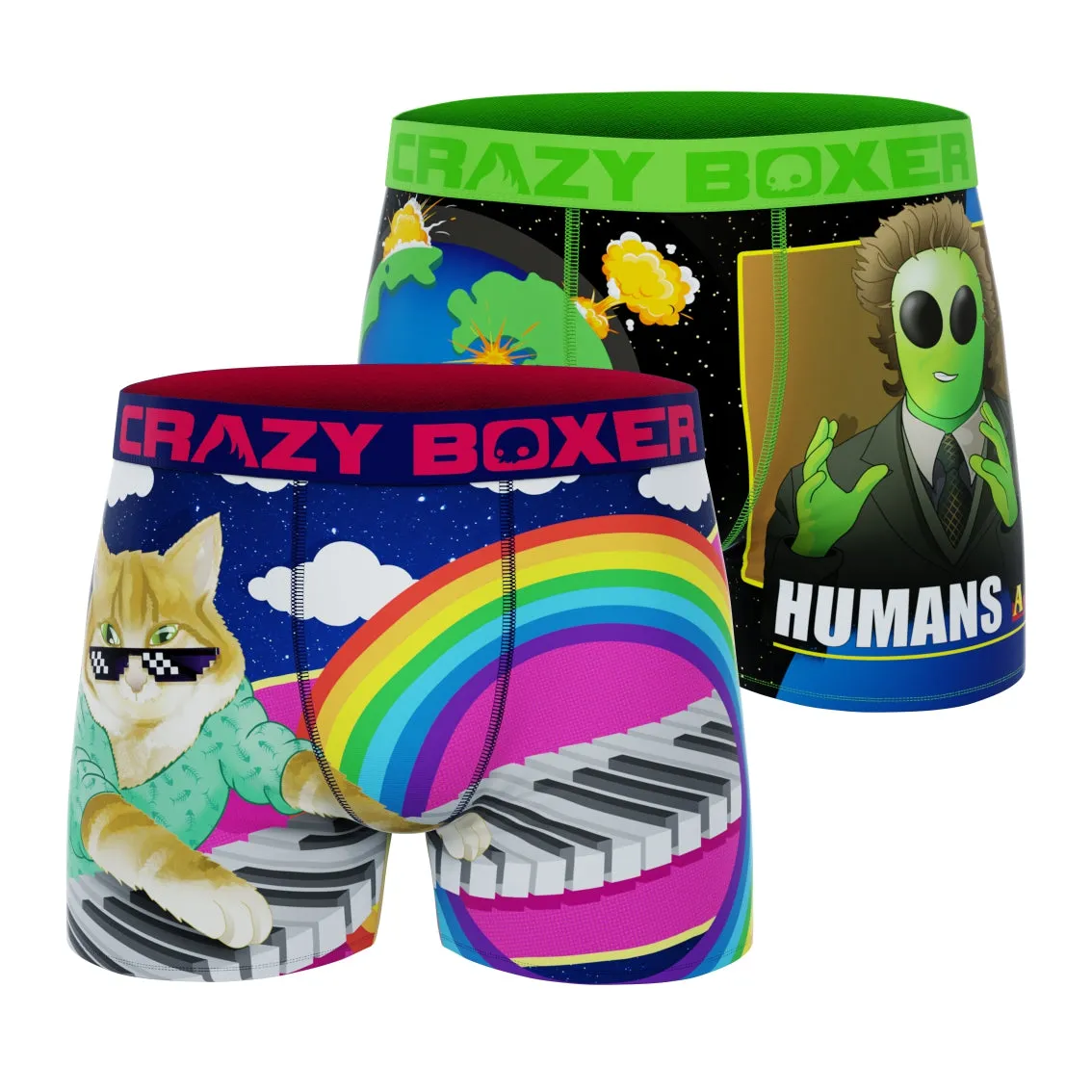 CRAZYBOXER Meme Human Cat Piano Men's Boxer Briefs (2 pack)