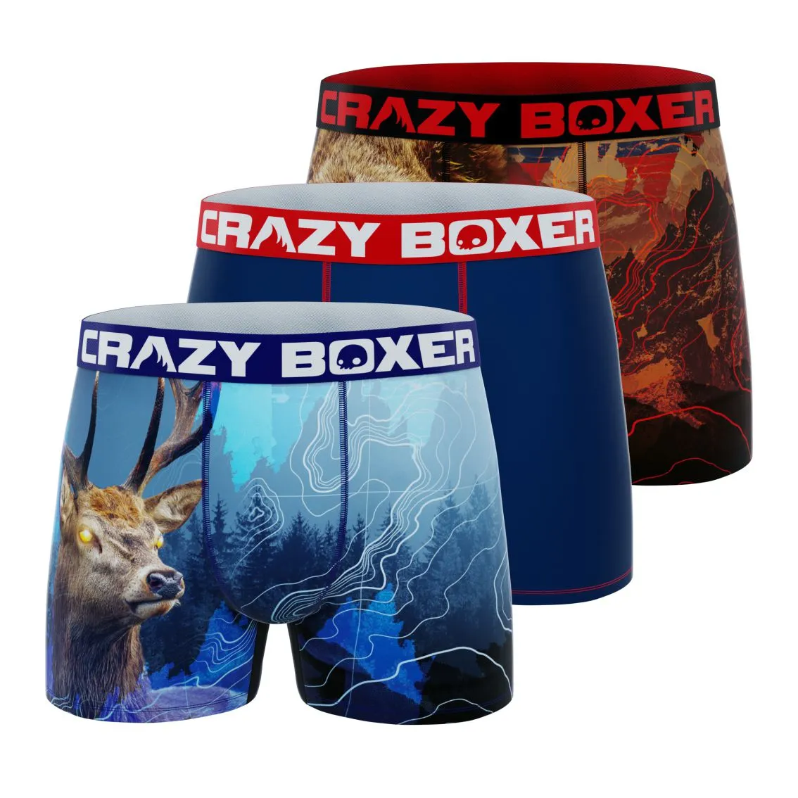 CRAZYBOXER Outdoor Deer Bear Men's Boxer Briefs (3 pack)