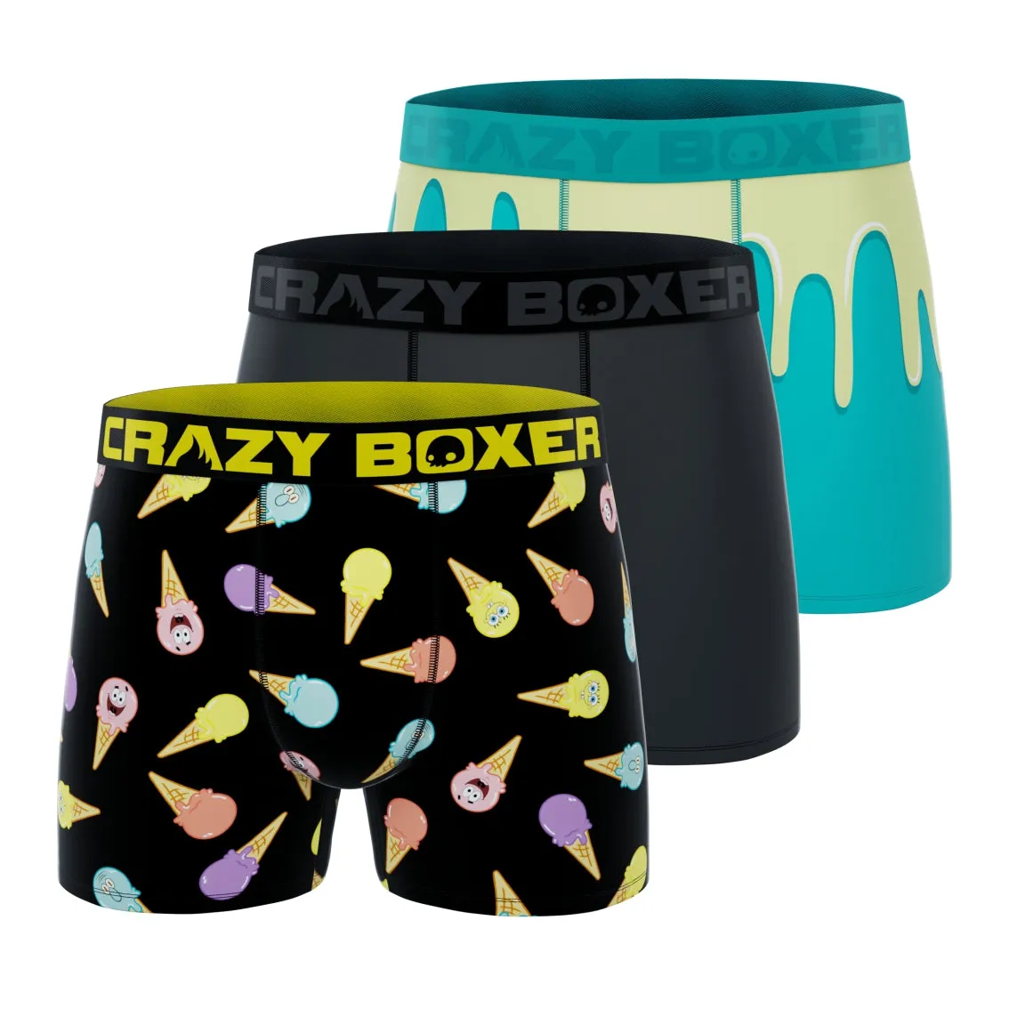 CRAZYBOXER Spongebob Patrick IceCream Sponge Bob Men's Boxer Briefs (3 pack)