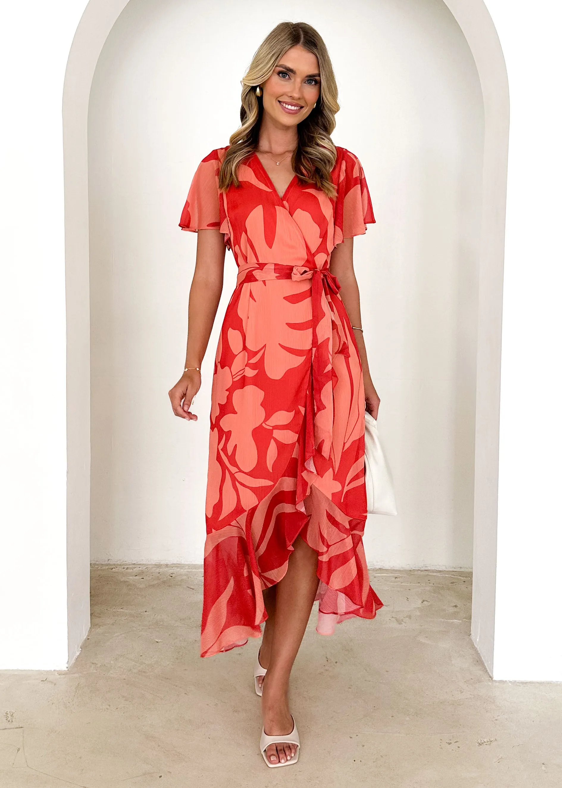 Daisy Midi Dress - Coral Floral