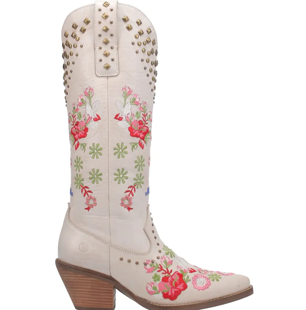 Dingo Women's "POPPY" White Leather  Cowgirl Boots