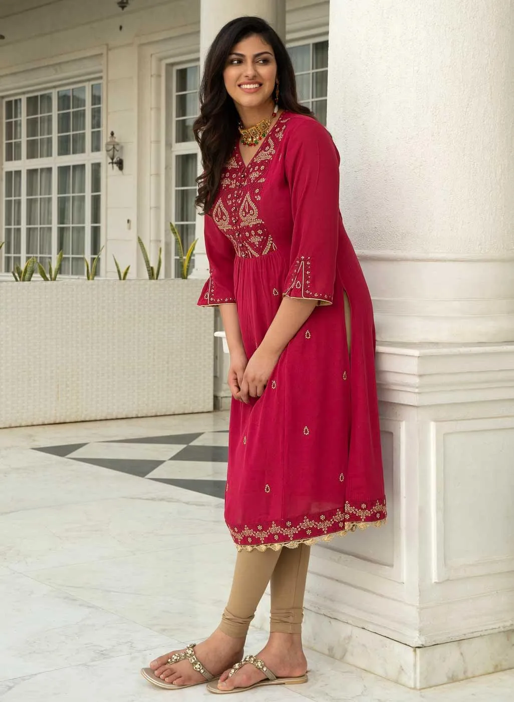 Fuchsia Rose Jashn Embroidered Kurta