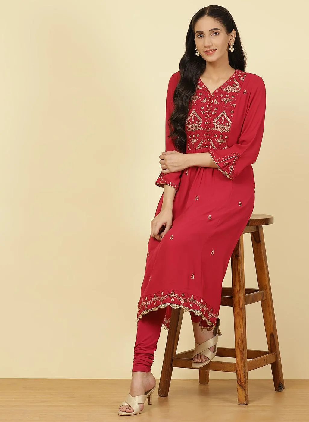 Fuchsia Rose Jashn Embroidered Kurta