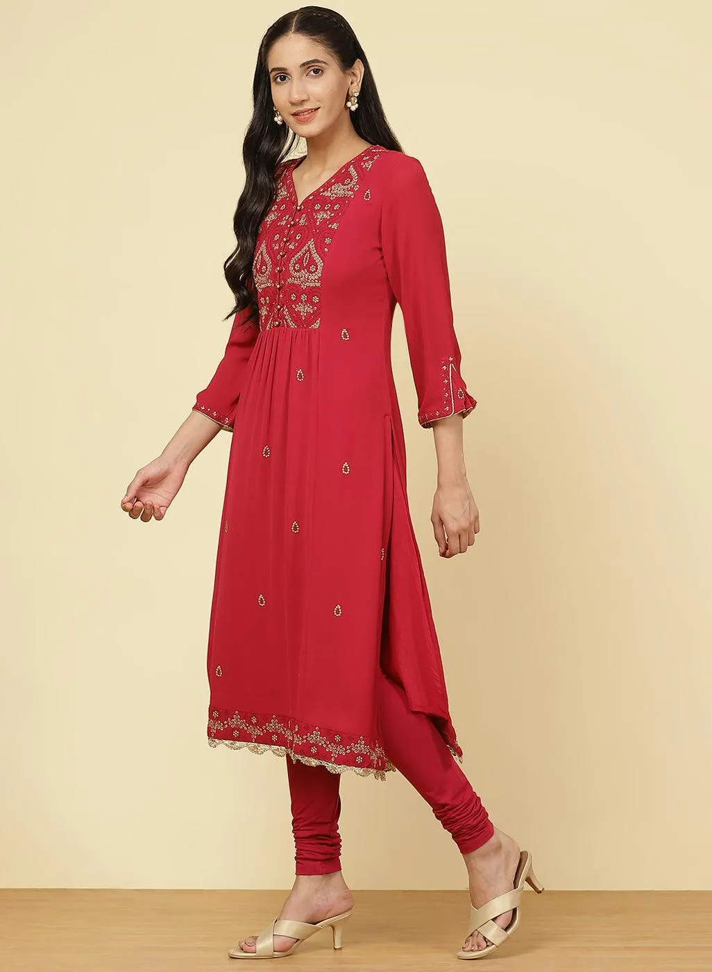 Fuchsia Rose Jashn Embroidered Kurta