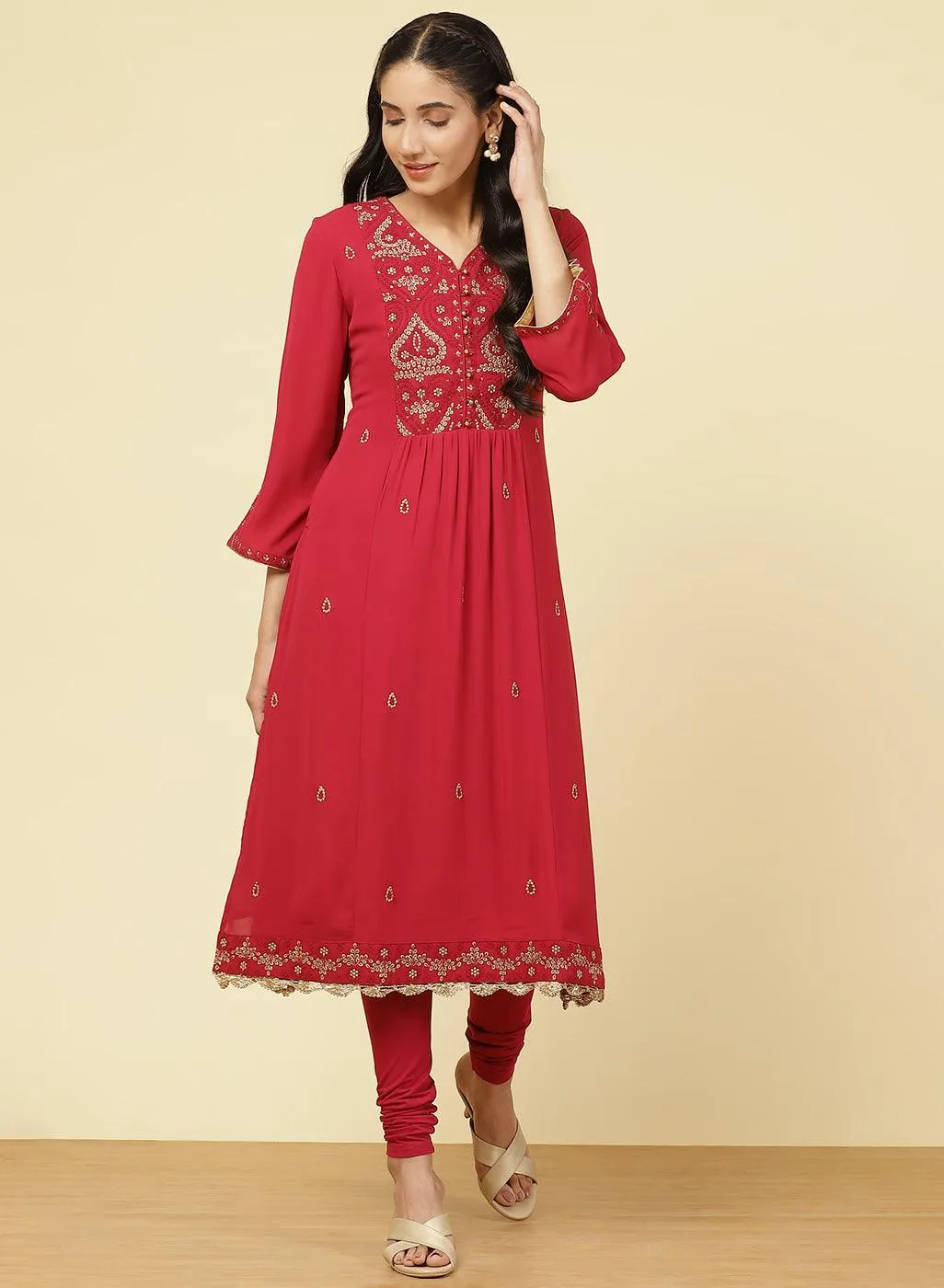 Fuchsia Rose Jashn Embroidered Kurta