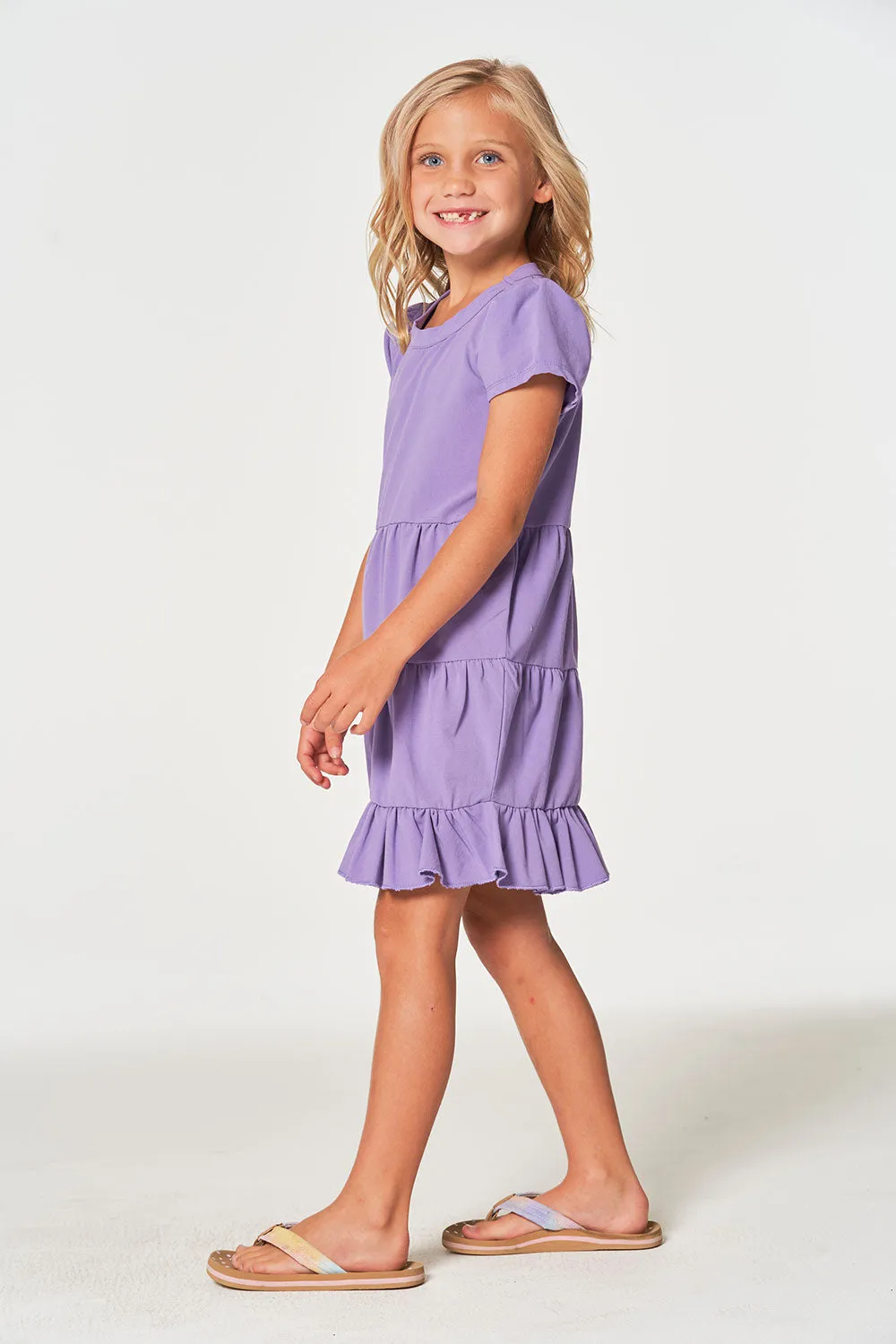 Girls Coastal Cloth Puff Sleeve Tiered Dress