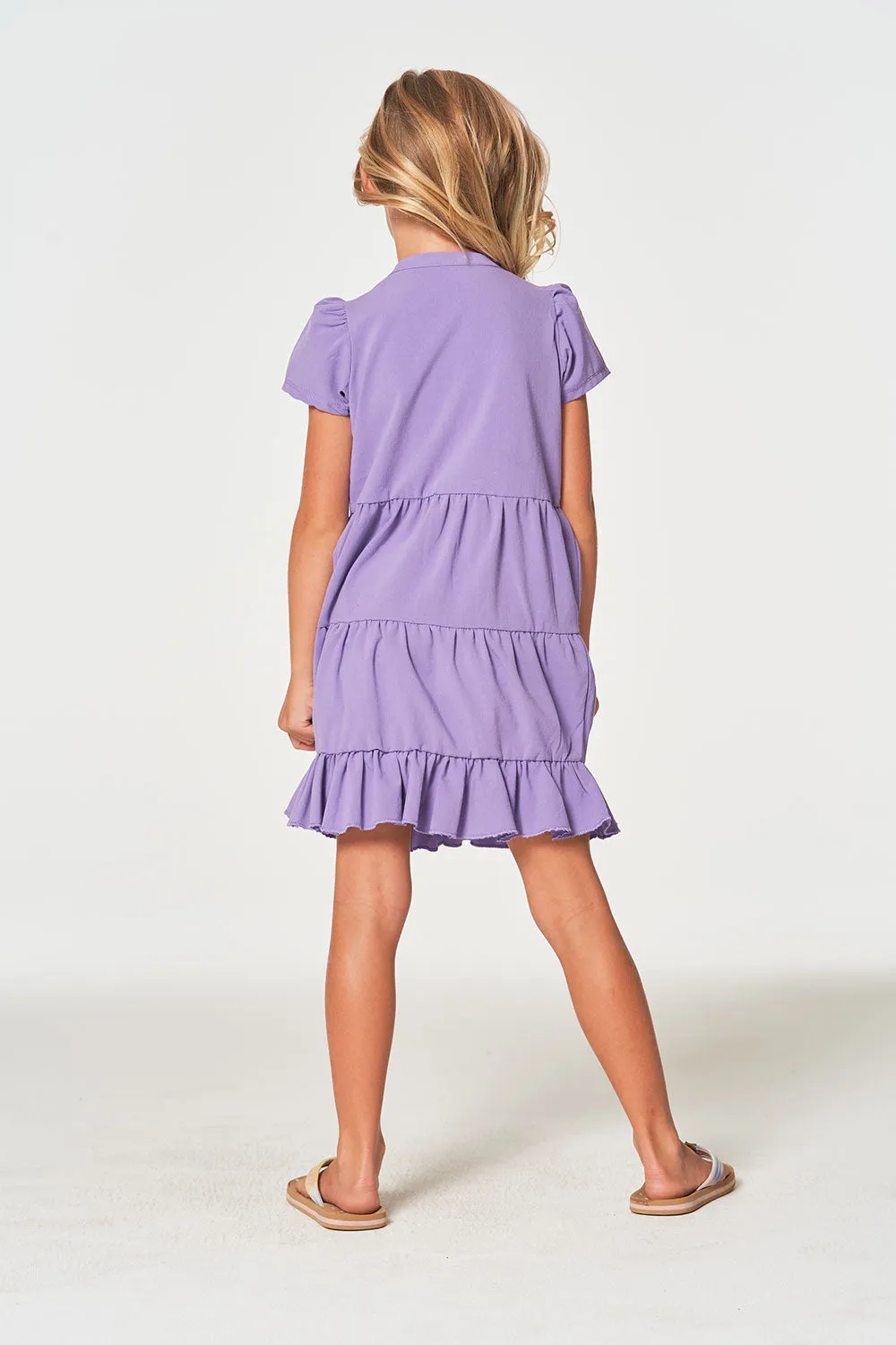 Girls Coastal Cloth Puff Sleeve Tiered Dress