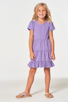 Girls Coastal Cloth Puff Sleeve Tiered Dress