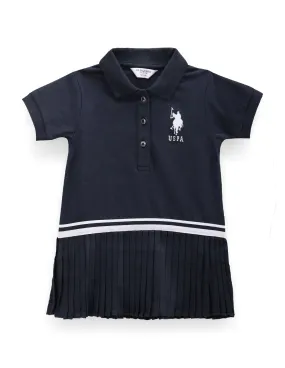 Girls Flared Hem Solid Polo Dress