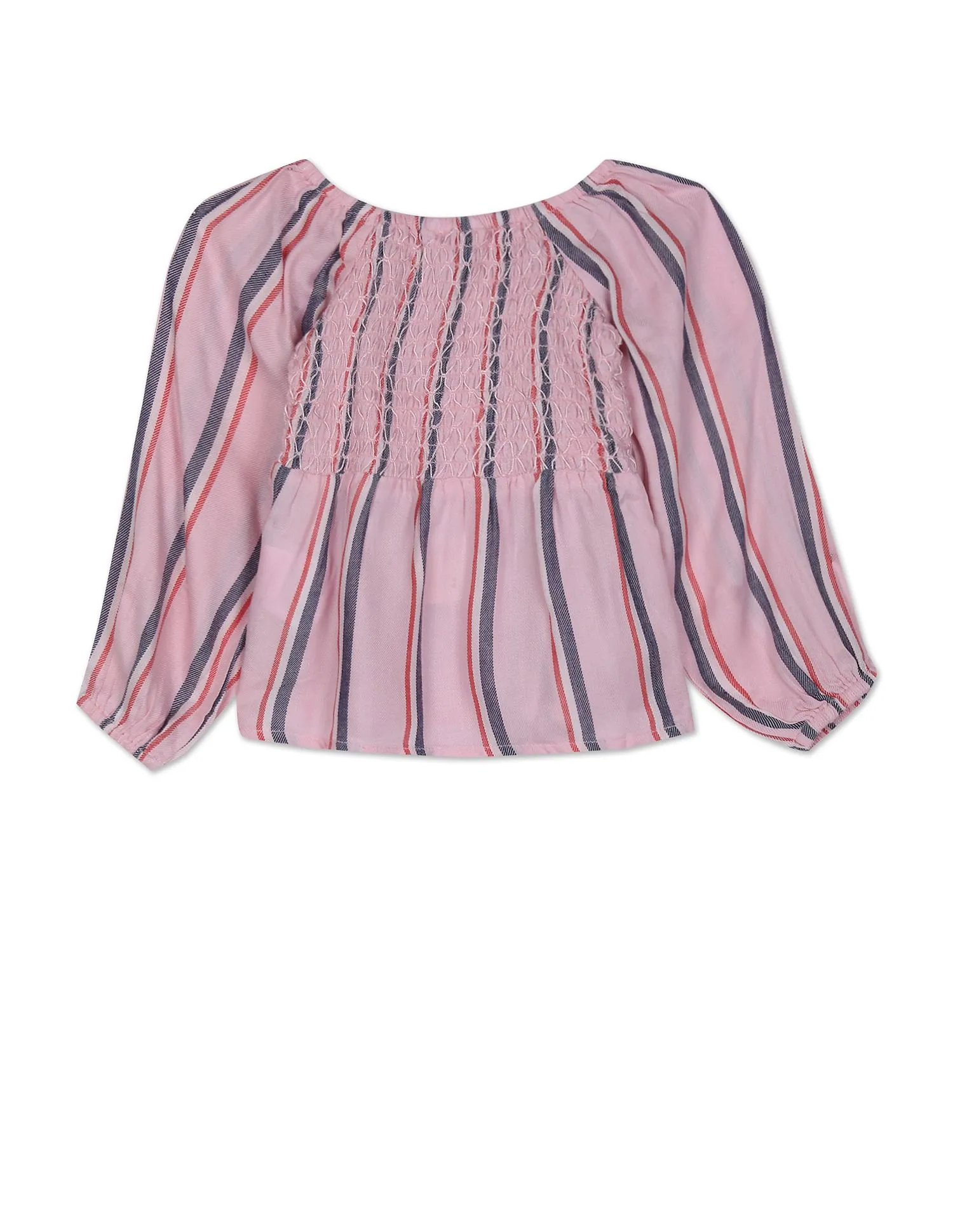 Girls Smocked Rayon Vertical Stripe Flared Top