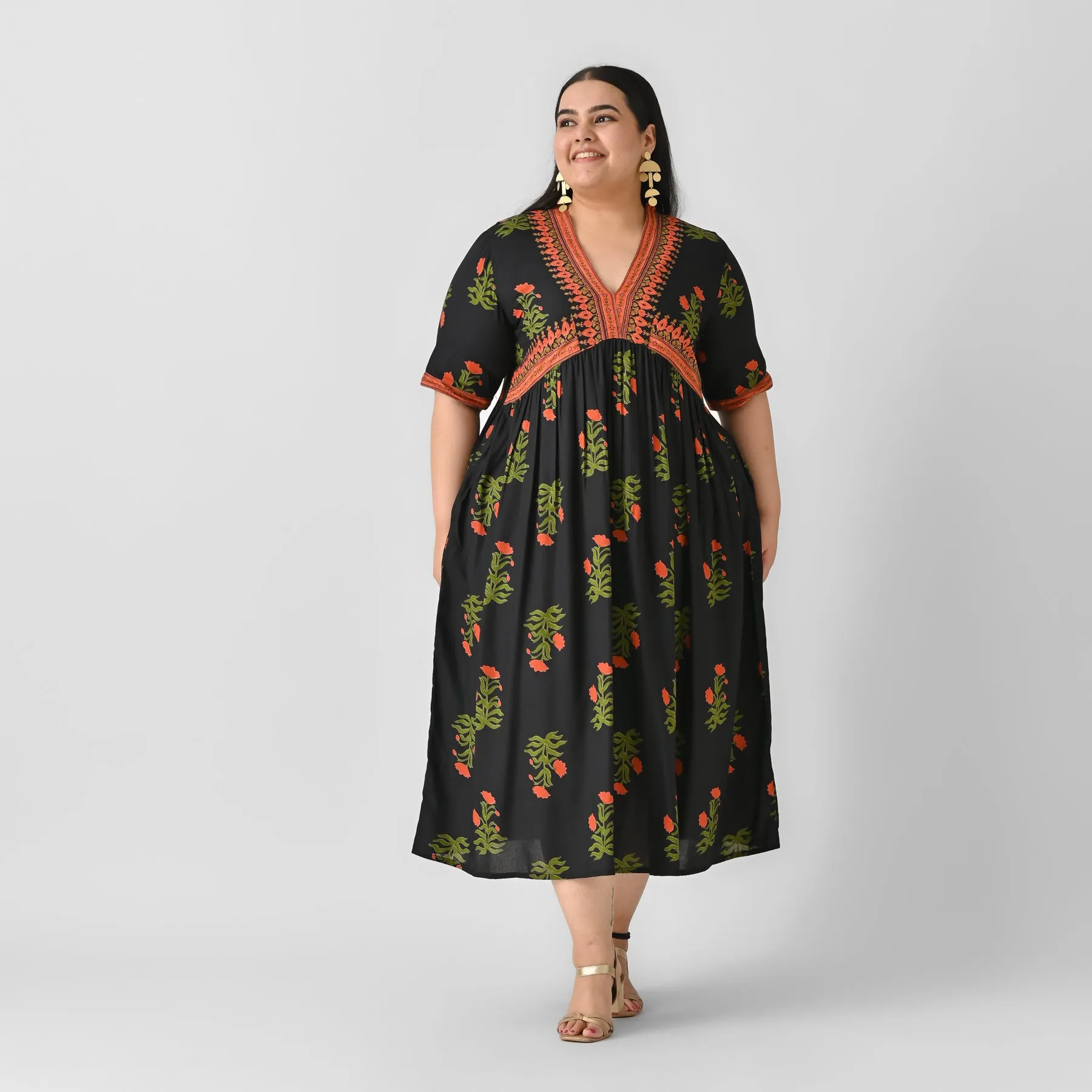 Gulbagh Black V Neck Dress - SOM