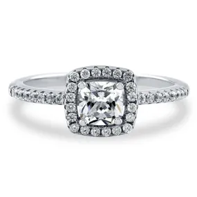 Halo Cushion Cut CZ Ring in Sterling Silver